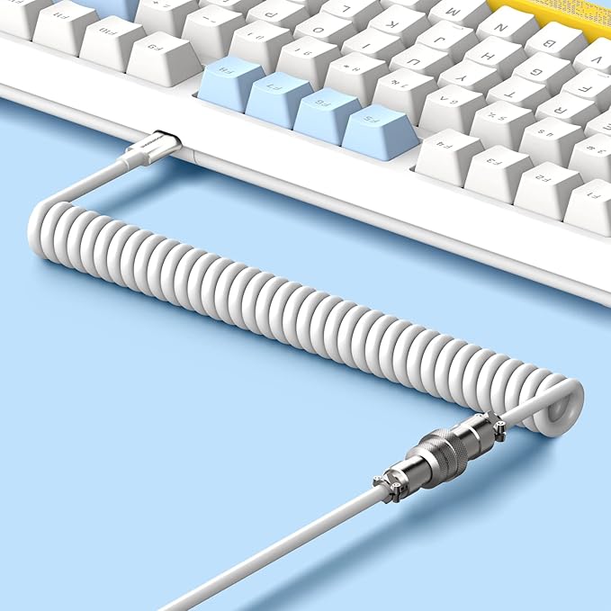 MAGIC-REFINER AK873 Gaming KeyboardRainbow Led BacklitHot-Swappable Blue SwitchPBT Keycap75% TKL LayoutErgonomic Mechanical Keyboard with Custom Coiled USB/Type-C Aviation Cable(Blue White)