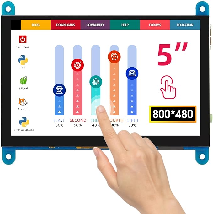 ELECROW 5 Inch Touch Screen Monitor for Raspberry Pi - 800×480 Mini Monitor Touchscreen LCD Display Compatible with Raspberry Pi 5/4/3B+/3B BB Black Banana Pi Jetson Nano Windows PC