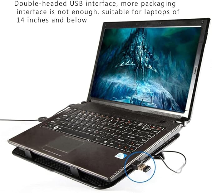 14 Inch Notebook Cooler Dual Fan USB External Laptop Cooling Pad Slim Stand High Speed Silent Metal Panel Fan (Color : A)