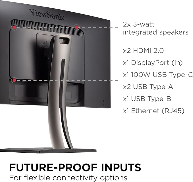 ViewSonic VP3456A 34 Inch Ultrawide QHD 1440p Curved Monitor with 100W USB C Ethernet RJ45 FreeSync USB Hub 100% sRGB 14-bit 3D LUT
