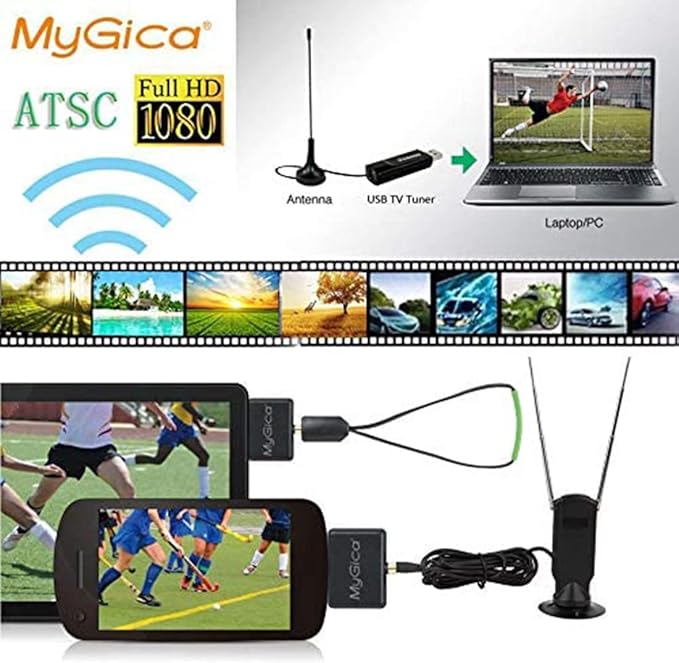 MyGica Type-C USB TV Tuner Card Watching ATSC Digital TV Anywhere Freeview HD TV Receiver Recast Wireless HDTV Stick Tuner Adapter USB TV Antenna for Android Phone Tablet PC Pad No Internet Need