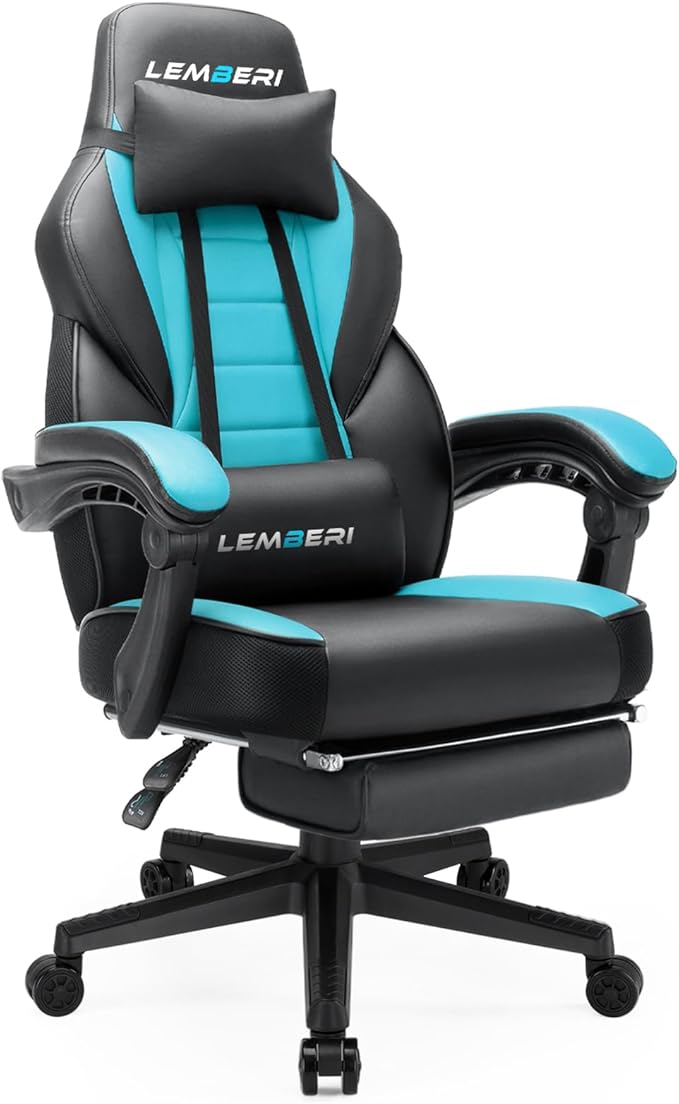 LEMBERI Gaming Chairs for AdultsErgonomic Video Game Chairs with footrestBig and Tall Gaming Chair 400lb Weight Capacity Racing Style Computer Gamer Chair with Headrest and Lumbar Support