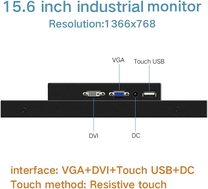 1pc 15.6 Inch Industrial Computer Display Monitor of Tablet Monitors with Resistive Touch Screen VGA HDMI DVI USB Interface(DVI VGA Touch USB)