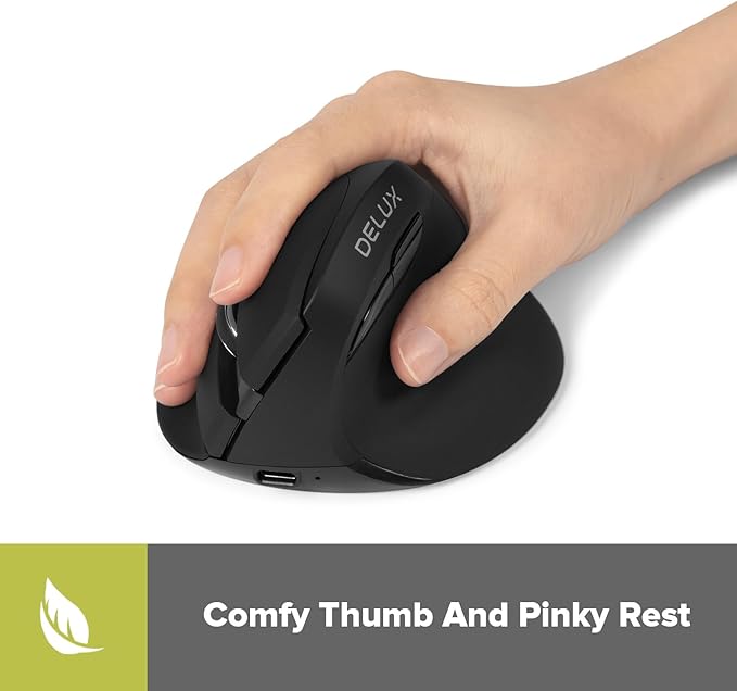 DELUX Wireless Ergonomic Mouse Vertical Mouse for Small Hands Silent Click Ergo Mouse Up to 4000 DPI 6 Buttons Rechargeable 2.4G/BT 5.2 Dual-Mode Compatible with Laptop/PC (M618MINI-Black)