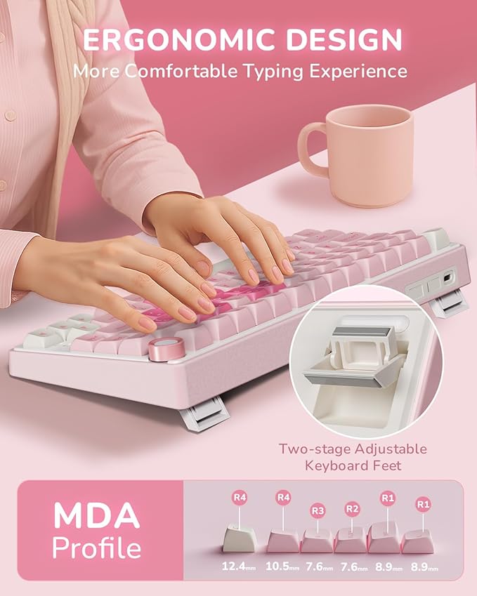 RK ROYAL KLUDGE R75 Mechanical Keyboard Wired with Volume Knob 75% Keyboard Gasket Mounted Hot Swappable Creamy Sound MDA Profile PBT Keycaps Pink