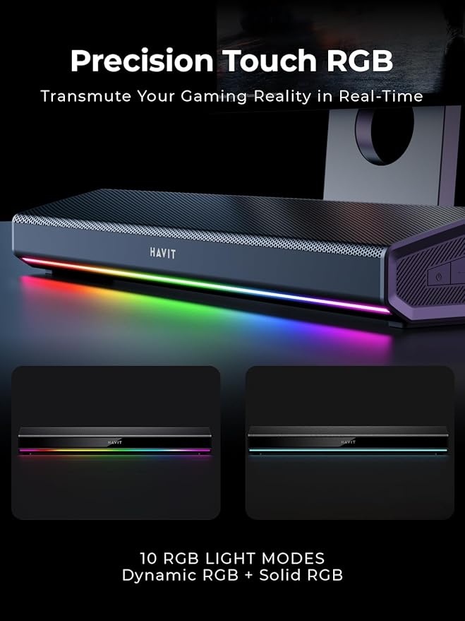 havit Computer Speakers for Desktop PC Bluetooth 5.3 Pc Soundbar with Dynamic LED Light HiFi Stereo Poratble Bluetooth Speaker Gaming Speakers for PC LaptopTablet