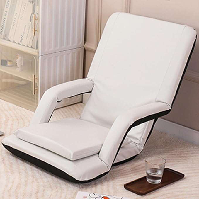 Adjustable Floor Chair Chaise Lounge Indoor Folding Lazy Sofa with Armrests Adults Gaming Chairs for Living Room Bedroom(Beige)