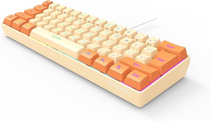 Snpurdiri 60% Wired Gaming Keyboard RGB Backlit Ultra-Compact Mini Keyboard Waterproof Mini Compact 61 Keys Keyboard for PC/Mac Gamer Typist Travel (Orange and Cream)