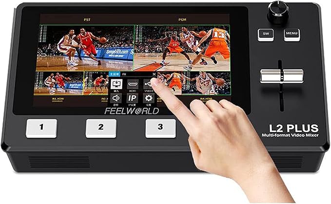 FEELWORLD L2 Plus Multi-Camera Video Mixer Switcher with 5.5 LCD Touch Screen PTZ Control Chroma Key Built-in Chroma Key and Logo Overlay USB3.0 Live Streaming