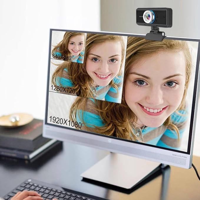 GIZNXBA Webcam with Microphone 1080p for Streaming Clear Stereo Audio HD Light Correction Privacy Shutter Clear Audio Manual Focus Lens for Desktop Laptop