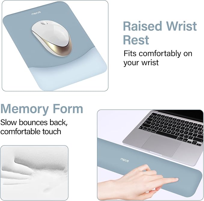 MOSISO Keyboard Mouse Pad Set Large Gaming Mouse Pad&ampRectangular Keyboard Wrist Rest&ampMousepad with Wrist Rest&ampCoaster Ergonomic Non-Slip&ampEasy Typing Pad with Curved Silicone Lining