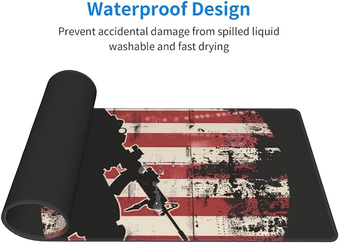 American Soldiers USA Flag Large Mouse Pad XL Extended Gaming Pad Waterproof Desk Mat for Desktop Keyboard Non Slip Mousepad for Office Game Home 32.15x11.8