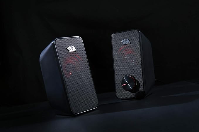 Redragon GS500 Stentor PC Gaming Speaker 2.0 Channel Stereo Desktop Computer Speaker with Red Backlight Quality Bass and Crystal Clear Sound USB Powered with a 3.5mm Connector