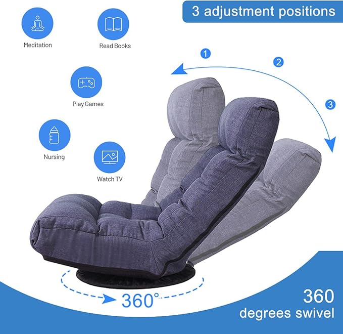 Chaise Lounge Indoor with Ottoman 360° Swivel Video Game Chairs Folding Chair Indoor with Adjustable Backrestwith Floor Gaming Chair for Bedroom Living Room Floor Sofa Navy Blue