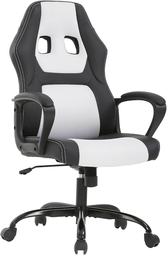 Office Chair Ergonomic Gaming Chair High Back Computer Desk Chair with Lumbar Support Adjustable PU Leather Gamer Chair Comfortable Racing Style for Adults Teens Kids (Classic Version White)