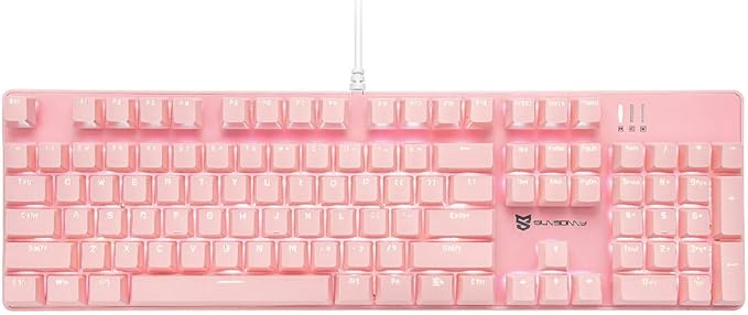 Full Size Wired Mechanical Gaming Pink Keyboard | Red Switch 104 Keys US Layout Full Size Pink PC Gaming Keyboards | Hot Swappable LED Backlit Light Up Wired Mechanical Computer Keyboards