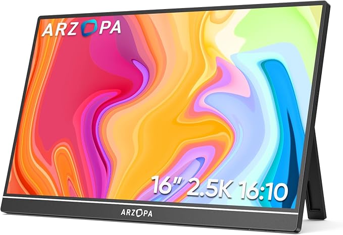 ARZOPA 16 2.5K Portable Monitor 2560x1600 QHD 123% sRGB IPS Display and 16.1 Portable Monitor Sleeve Case Bundle
