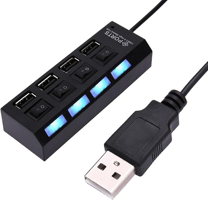 4/7 Ports USB 2.0 Hub Power Adapter Splitter Switch Docking Station LDE Light for PC Computer Laptop Notebook(4 Ports)