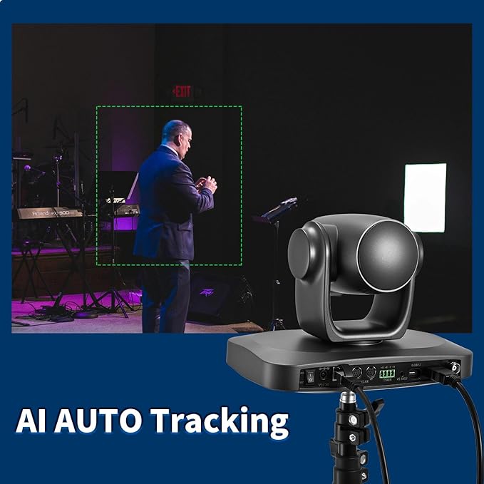 4K NDI Camera with AI Auto Tracking 21X Optical Zoom HDMI/SDI/USB 3.0/PoE/IP PTZ Camera 4K for Church Worship Live Events Video Conferencing (OBS vMix Zoom Teams)
