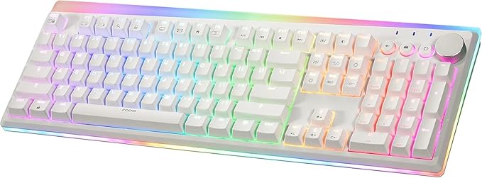 iRocks K71R Wireless RGB Mechanical Gaming Keyboard Switches Brown PBT 107 Keys NKRO RGB Backlit Dual Wireless/Wired Compatible with Windows for Mac PC and Laptop White (Red Switch)