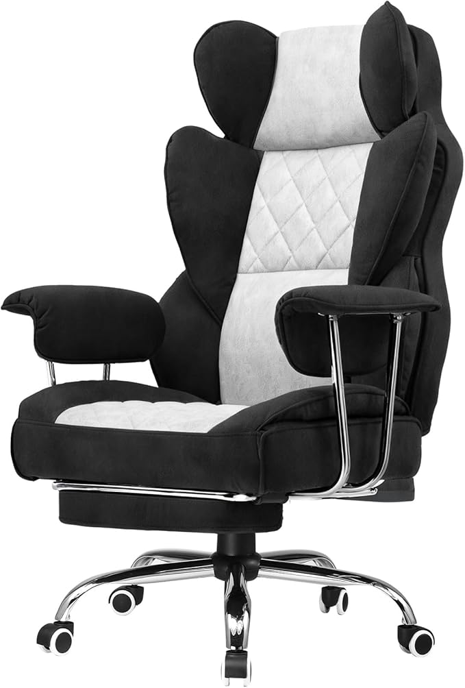 GTPLAYER Gaming ChairOffice Chair with Pocket Spring Lumbar Support Ergonomic Comfortable Wide Office Desk Computer Chair with Outward Fixed Soft Armrests and Footrest (Fabric Black &amp Gray)
