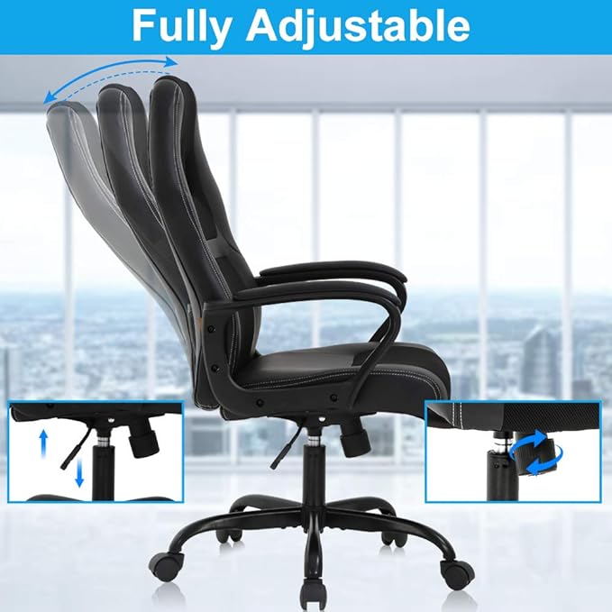 Gaming Chair Ergonomic Computer Desk Chair Adjustable PU Leather Racing Chairs with Lumbar Support Armrest High Back Swivel Computer Chairs for Adults Black