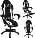 Gaming Chair Office Chair Reclining High-Back PU Leather Computer Desk Chair with Headrest and Lumbar Support suitable for gaming chairs office storage office shelving and more（Black+White）
