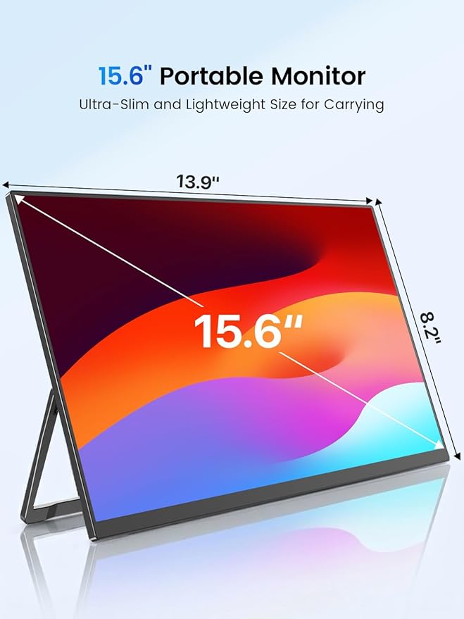 UPERFECT Portable Monitor 15.6 125% sRGB Ultra-Slim Laptop Monitor with Protective Sleeve Built-in Adjustment Stand | Speaker | VESA HDMI USB-C Plug &amp Play Second Screen for Phone Game Console