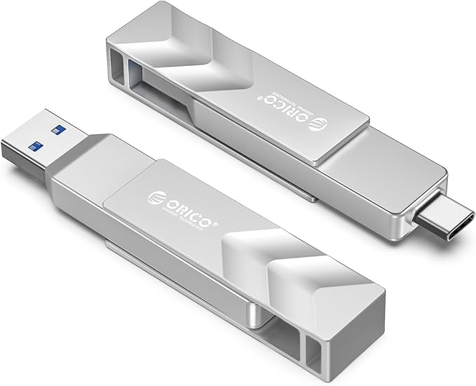 ORICO 512GB Portable Solid State Drive 1050MB/s Dual-Port Rotating Metal External SSD with 90° Click-Stop Reliable Storage for iPhone 16 17 Series Type-C Smartphone Mac Audio Vehicle - A101