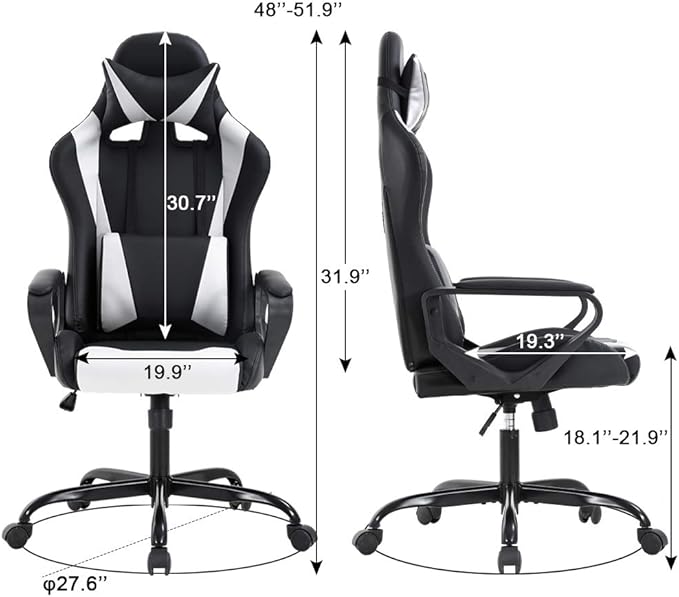 Gaming Computer Office High Back Desk Executive PU Leather Rolling Task Ergonomic Adjustable Swivel Chair With Lumbar Support and Headrest White