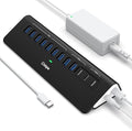 Powered USB Hub 10Gbps intpw YH9AC 12-Port USB C Hub with 10Gbps USB C 3.2 2 USB A 3.2 7 USB 3.0 2 PD 45W Charging Port 65W Power Adapter + 3.3FT Cable Aluminum USB Hub for Laptop/iPhone16/15/PC