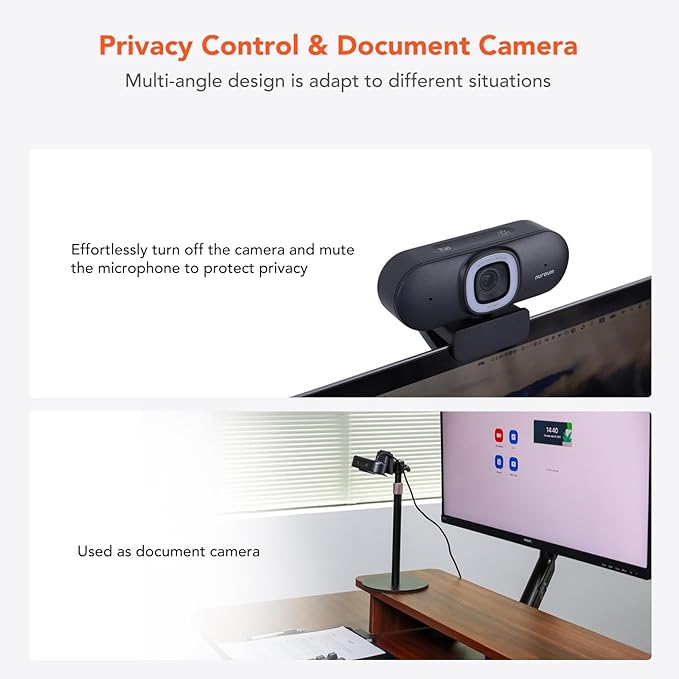 NUROUM V15AFL 2K Webcam with Ring Light for Streaming Autofocus Webcam for PC w/Noise Cancelling Dual Mics 1080P 60fps 75° FOV&ampLightweight USB Web Camera Plug&ampPlay for Zoom/Teams/OBS/Xspli