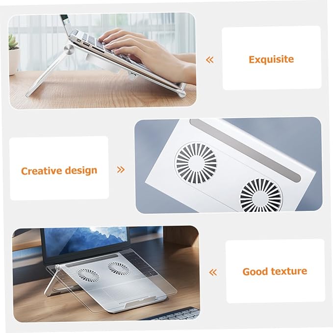 Laptop Stand with Dual Cooling Fans Stable Triangle Frame Non Slip Silicone Pads Foldable Notebook Holder with Storage for USB Memory Cards Compatible with Laptops