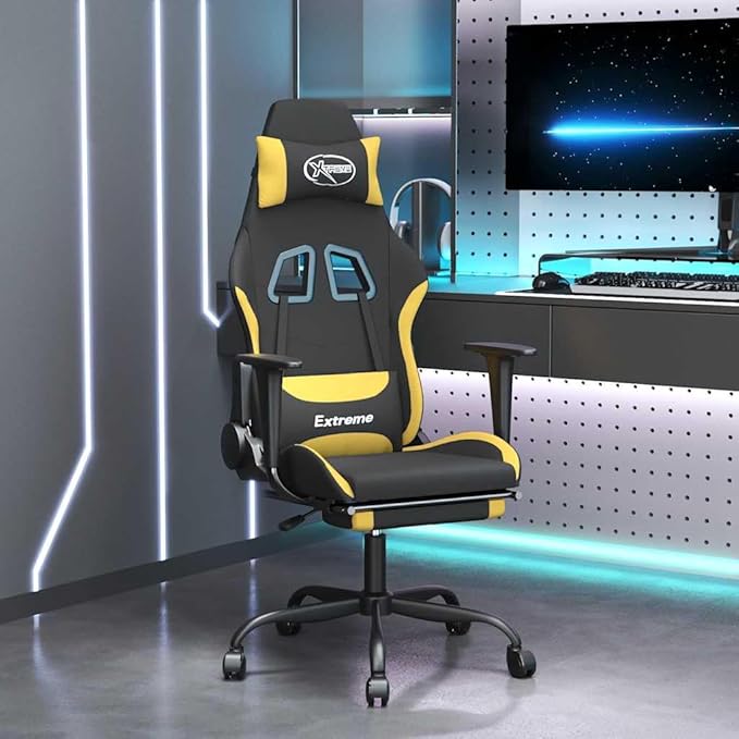 Ergonomic Gaming Chair with Massage Functionality in Black and Yellow Adjustable Armrests and Height-Adjustable Seat for Enhanced Comfort and Durable Build