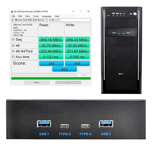 ChenYang 4 Ports USB 3.1 Type E Front Panel Header to 2 USB 3.0 ＆ 2 USB C Hub Port Multiplier Adapter with SATA Power Cable for 5.25 Inch Optical Drive Bay Panel