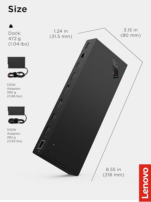 Lenovo ThinkPad USB 4 Smart Dock 5500 w/ 135W Adapter Supports up to 4 Displays 100W Power to Laptop Integrated USB4 Cable Eclipse Black