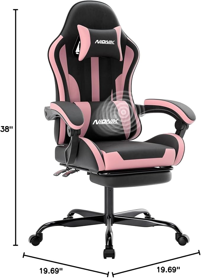 Gaming Chair Ergonomic Computer Chair with Footrest and Lumbar Support Height Adjustable Game Chair with 360°-Swivel Seat and Headrest and for Office or Gaming Blackpink