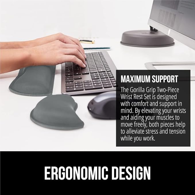 Gorilla Grip Cushion Lap Desk and Gel Memory Foam Wrist Rest Lap Desk Fits 15 Inch Laptop Comfortable Foam Wrist Rest Includes Mousepad Rest Both in Gray 2 Item Bundle