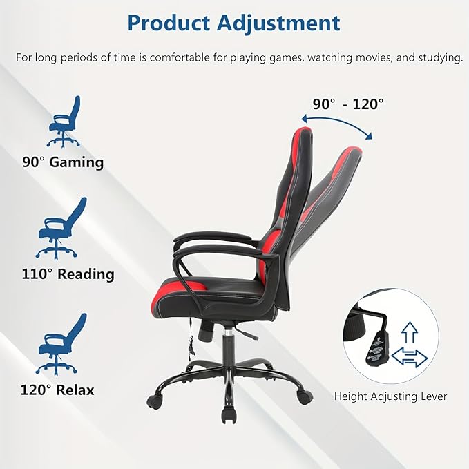 PC Gaming Chair Ergonomic Computer Chair Height Adjustable Chair Massage Game Chair Breathable Office Chair Ergonomic Desk Chair with 360°-Swivel Wide Seat for Office or Gaming Red