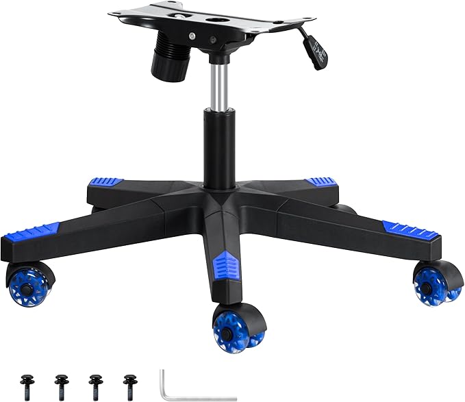 Frassie Nylon Gaming Chair Base Replacement Set with Bottom Plate Mechanism Gas Cylinder 5 Dual Rubber Wheels (Blue)