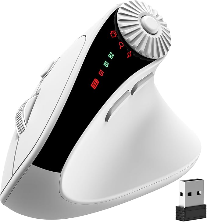 SABLUTE MAM51 Ergonomic Mouse Wireless with 3-in-1 Quick-Switch Scroll Wheel Vertical Mouse with 4000 DPI 8 Buttons Wireless Computer Mouse 2.4Ghz/Bluetooth Mouse for Laptop and Desktop-White