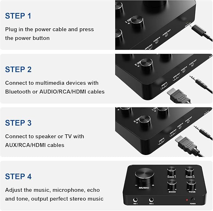 Wireless Karaoke Microphone System Dual Handheld Wireless Microphones for Smart TV Speaker &amp Amplifier HDMI/AUX in/Out 100FT Dynamic Microphonefor Home Karaoke Singing Church &amp Wedding