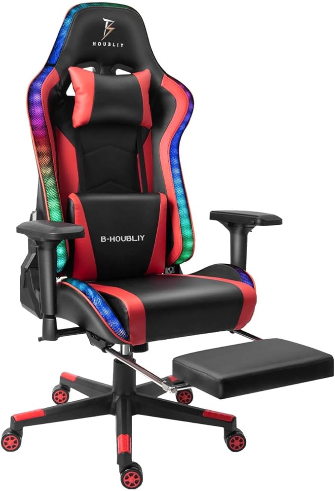 TBQATNTS Adult Computer Chair with FootrestHigh Back Video Gaming ChairErgonomic Massage Computer Gaming Chairwith Speakers and Led LightsAdjustable Armrest Heightfor Office Or GamingRed