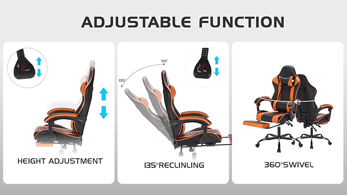 Gaming Chair with Massage and Footrest Ergonomic High Back PC Racing Chair 300LBS Capacity with Adjustable Lumbar Support &amp Headrest for Office and Desk (Model C Orange+Black)
