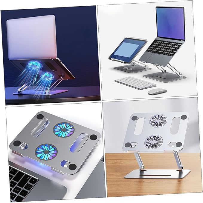 Adjustable Height Laptop Cooling Pad with Dual Fans Aluminum Alloy Ventilated Cooler Stand for Gaming and Office Use Silver