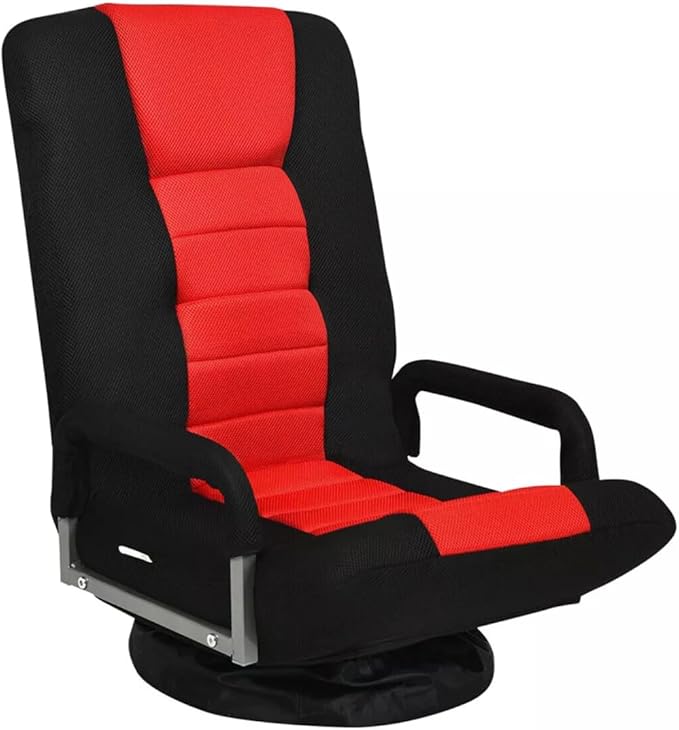 Foldable Floor Gaming Chair Video Gaming Rocker Chair for Adults 360° Swivel Comfort Armrest 7-Position Adjustable Back for TV Reading 330 lbs Support Steel Frame Comfortable Fabrics (Red)