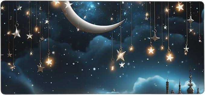 Gaming Mouse Pad Extended Full Keyboard Mat with Stitched Edges Anime Large Desk Pad with Non-Slip Base Nightsky Hanging Moon Stars Mouse Mat for Gaming and Office 16 x 35.5 inches Mousepad