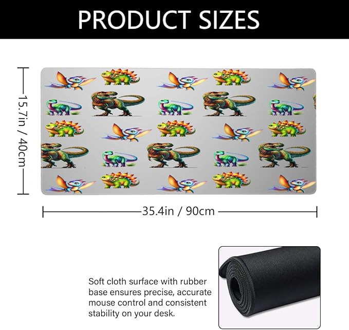 Cartoon Animal Dinosaur Large Mouse Pad Gaming Mousepad Desk Mat for Desktop Computer Keyboard Waterproof Mouse Mat Desk Pad with Non-Slip Base for Game School Office Home 35.4 x 15.7