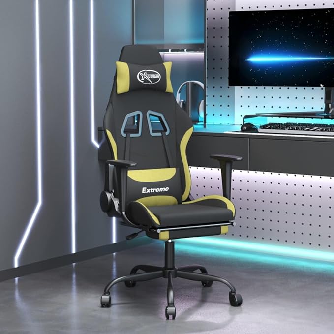 Massage Gaming Chair Computer ChairErgonomic Gaming ChairSuitable for Work Rest Playing Computer Games Watching Performanceswith Footrest Black and Light Green Fabric
