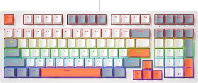 Small 98Keys Mechanical Gaming Keyboard with LED Backlights Ergonomic Keyboard for PC Gamers Office Wire Keyboard